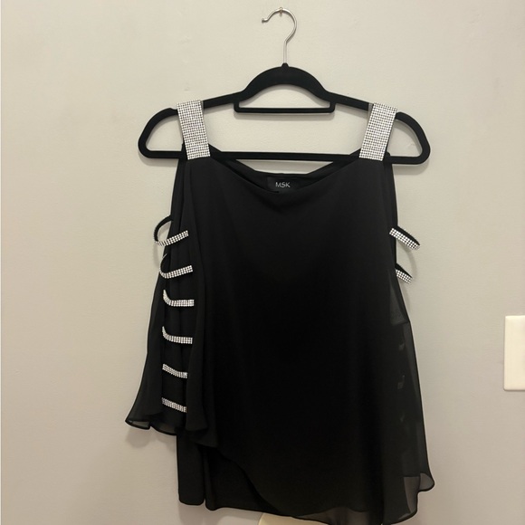 MSK Black Top with Silver Embellished Straps - Picture 7 of 13